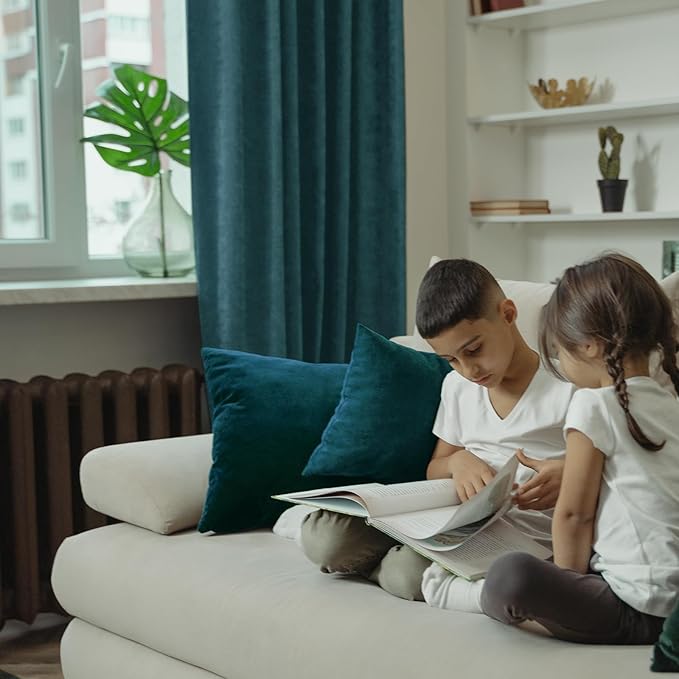 BGment Teal Velvet Curtains 96 Inches for Living Room, Thermal Insulated Room Darkening Curtains Sound Reduce Drapes with Back Tab and Rod Pocket for French Door, Set of 2 Panels, 52 x 96 Inch