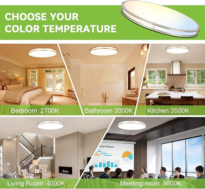hykolity 32 Inch Oval LED Ceiling Light, 60W, 4000LM, 2700K/3000K/3500K/4000K/5000K Adjustable, Brush Nickel Finish Dimmable Flushmount Ceiling Light for Bedroom, Living Room