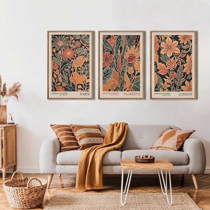 ANHUIB Floral Wall Art 16x24 Inch Large Vintage Botanical Wall Decor Retro Floral Blossom Paintings Modern Plant Art Prints Set of 3 for Living Room Bedroom Office