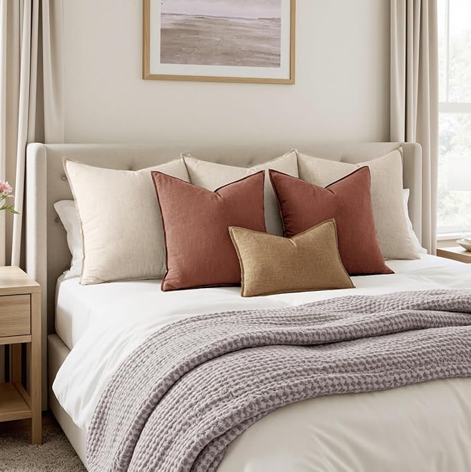 MIULEE Fall Decorative Linen Pillow Covers 20x20 Inch Rust Red Boho Farmhouse Neutral Couch Throw Pillows for Bed Pack of 2 Accent Modern Pillowcase Sofa Livingroom Home Decor