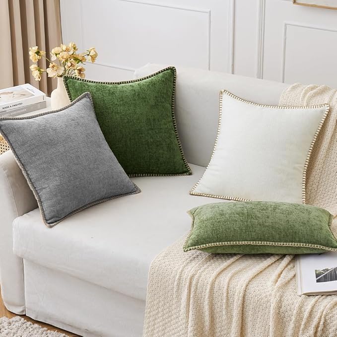 MIULEE Pack of 2 Couch Throw Pillow Covers 24x24 Inch Dark Gray Farmhouse Decorative Pillow Covers with Stitched Edge Soft Chenille Solid Dyed Spring Pillow Covers for Sofa Bed Living Room