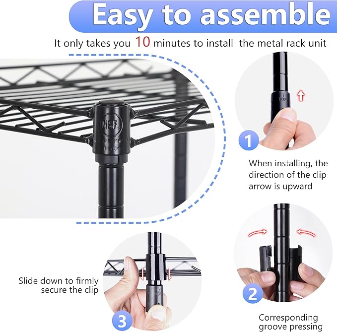 BestOffice | 6-Tier Wire Storage Shelves | 17x12x64 | Black | with Adjustable Racks | Heavy-Duty Metal Shelf, Holds Upto 600 lbs | No-Tool Assembly | Ideal for Home & Garage Shelving