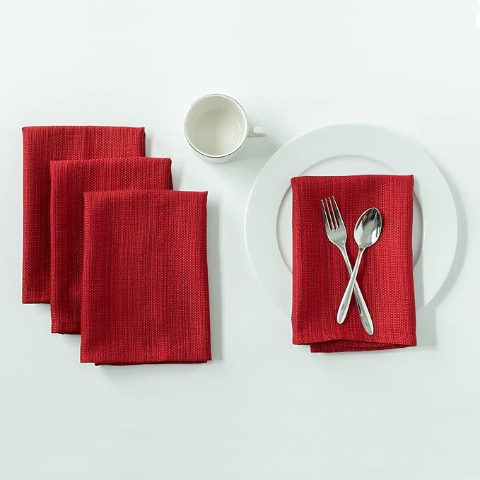 Benson Mills Cameron Textured Fabric Cloth Napkins, for Everyday, Parties, Holiday, Winter, and Christmas Tablecloths (18" x 18" Napkin Set of 4, Millennium Red)