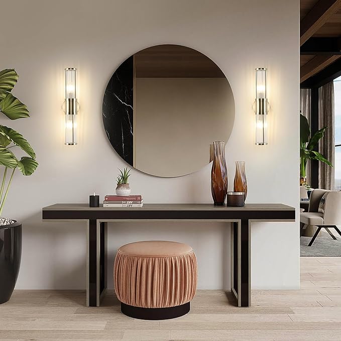 Glass Rods Wall Light Fixture Indoor Antique Bronze Bathroom Vanity Lights Fixtures Beside Mirror Lighting Lamps Up and Down Wall Mounted Light E12 Socket