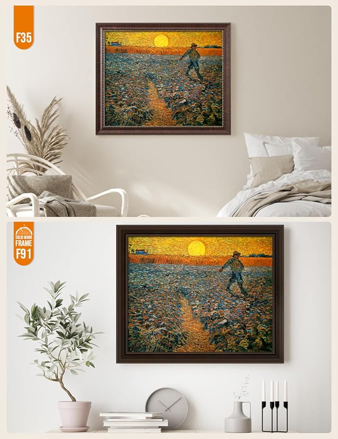 DECORARTS - The Sower - Vincent Van Gogh Giclee Prints w/Antique Brown Frame for Wall Decor. Picture Size: 20x16, Total Size w/Frame: 23x19