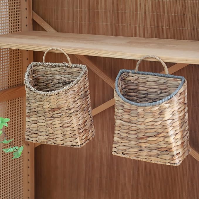 GYASVWU Woven Hanging Basket Water Hyacinth Hanging Wall Basket Wicker Handmade Baskets for Garden Farmhouse Home (Seagrass mouth)