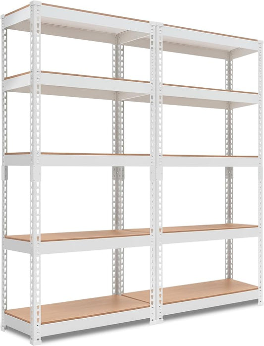 HOMEDANT 5 Tier Laminated White Boltless Metal Shelving Unit Adjustable Garage Storage Utility Rack Heavy Duty Shelves Organization Multipurpose Shelf Warehouse Pantry 28" W x 12.3" D x 59.5" H 2Pack