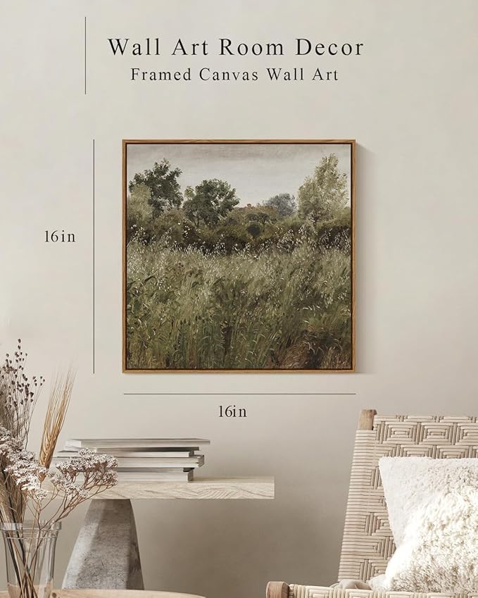 InSimSea Square Framed Canvas Wall Art, Vintage Decor Farmhouse Classical Field Wall Art Prints, Desk Decor, Natural Oil Paintings Home Decor for Living Room Bedroom, Kitchen, Office 16"x16"