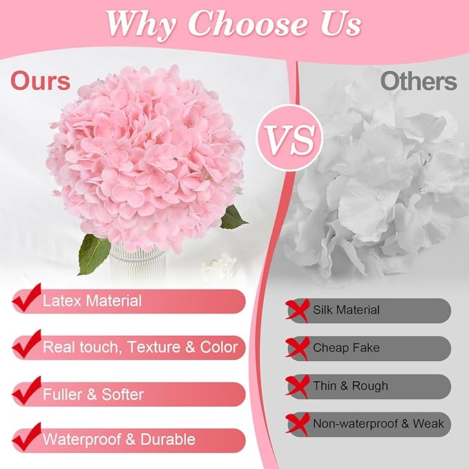 Artflower 4Pcs Real Touch Hydrangea Artificial Flowers, 22.5'' Pink Full Latex Faux Hydrangea Flowers for Home Floral Arrangements Wedding Bouquets Kitchen Table Centerpiece Decorations
