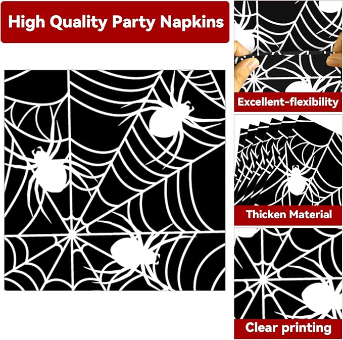 Halloween Party Oval Paper Plates 11inch Large Spider Web Paper Plate and Napkin, Dish Tray Halloween Party Decoration Supplies for Birthday Get Together Celebration Tableware, 25 Guest