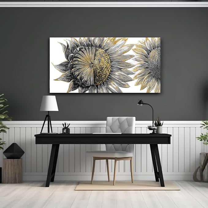 sunflower wall art black art Floral Canvas Wall decorations Canvas Art Wall Decor botanical wall art plant pictures for women girls room 24"x48"