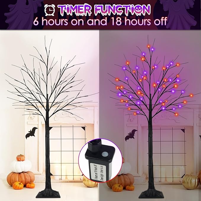 2-Pack 6FT Lighted Black Halloween Tree with 288 LED Orange and Purple Lights (Higher Size and Floor Standing), Halloween Decorations Spooky Tree for Indoor Outdoor, Home Holiday Party