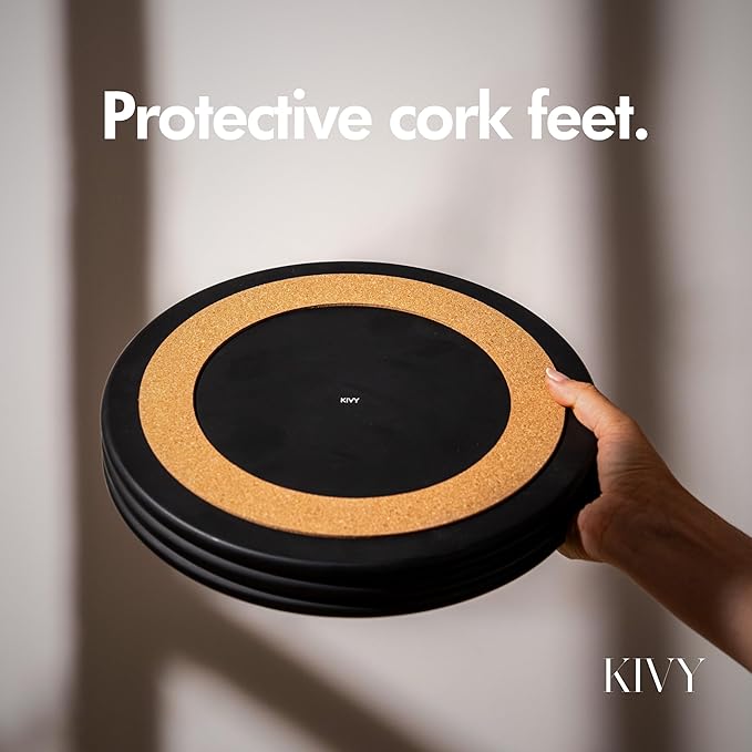 KIVY Round Decorative Concrete Tray 11x1,5 Inch - Modern Circle Coffee Table Bowl - Home Decor Table Tray for Livingroom & Bedroom - Modern Decorative Trays - Black Flat Bowl - Centerpiece Trays