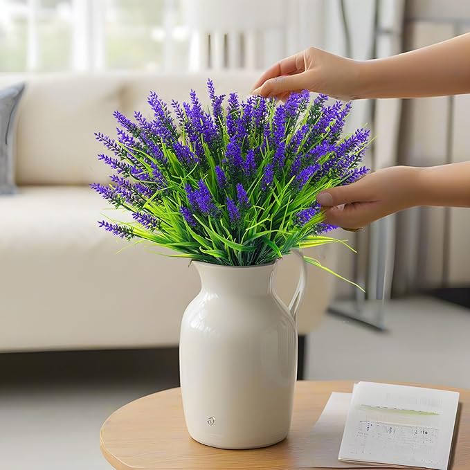 22 Pcs Artificial Outdoor Flowers UV Resistant Lavender Fake Greenery Plants Grass with Purple Flowers for Pot Decor for Window Garden Patio Hanging Planter Pathway Front Porch (22, Purple)