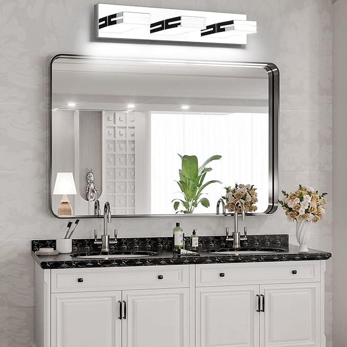 SineRise LED Modern Bathroom Vanity Light Fixtures (3-Light, 24-Inch), Chrome Modern Acrylic Bathroom Wall Lighting Fixtures Over Mirror (Cool White 6000K)