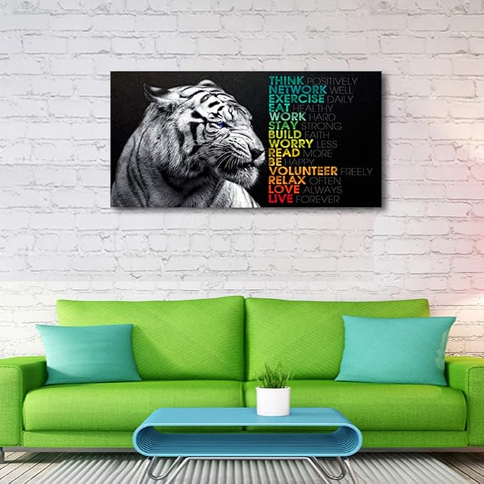 Animal Tiger Canvas Wall Art,Motivational Quotes Motto Inspirational Picture Canvas Prints with Frame, Wall Art Decorative