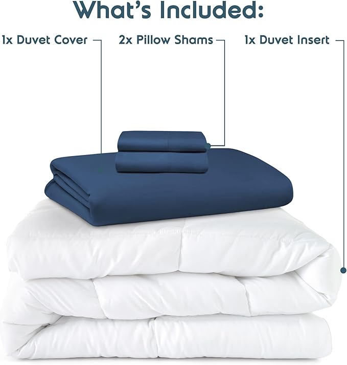 Nestl California King Duvet Cover Set with Comforter Insert - Navy Blue 4 Piece 104x98 Duvet Cover & 2 Pillow Shams with White Quilted Down Alternative Comforter, Ultra Soft, All Season