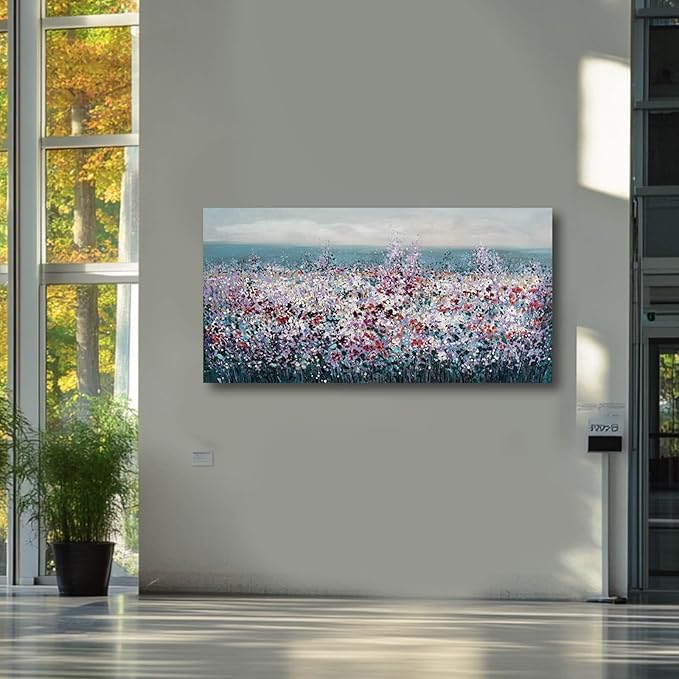 CHUDANHAO Blue Coastal Wall Art Colorful Wall Decor Flowers Canvas Prints for Office 29x58 Inch Large Landscape Painting for Living Room Bedroom