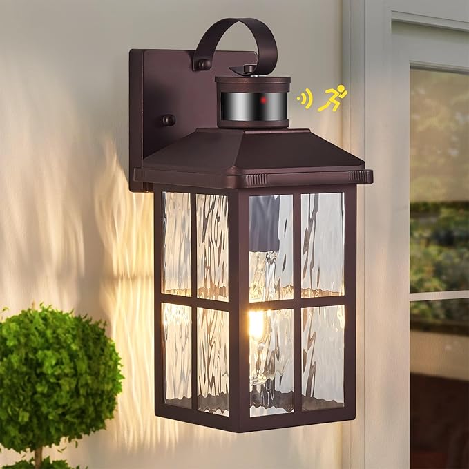 Motion Sensor Porch Light Dusk to Dawn Outdoor Wall Light Bronze Exterior Lighting Fixtures Modern Outside Wall Mount Coach Lamp for House Garage Patio Front Door