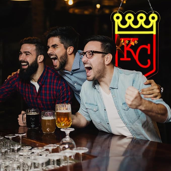 Balanar Baseball Neon Signs for Garage or Man Cave Decor, Gifts With Kansas Basebll or Rugby Team Logo, Red Baseball Neon for Parties, Bars,Dorms, Office Wall Art and Game Room Decor