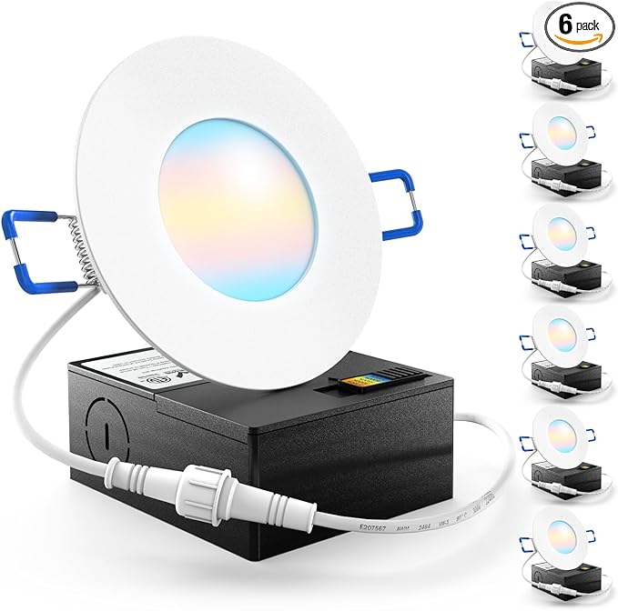 Sunco 6 Pack 3 Inch Recessed LED Lights, Ultra Thin Ceiling Lighting, 500 LM, 8W (50W Equivalent), Selectable 2700K/3000K/4000K/5000K/6000K, Dimmable, Wafer Thin, Canless with Junction Box