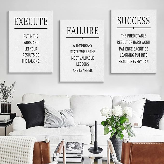 Inspirational 3 Pieces Posters Wall Art Motivational Entrepreneur Quotes Print on Canvas White Background Positive Picture Painting Artwork for Modern Home Living Room Gym Ready to Hang [60''Wx28''H]
