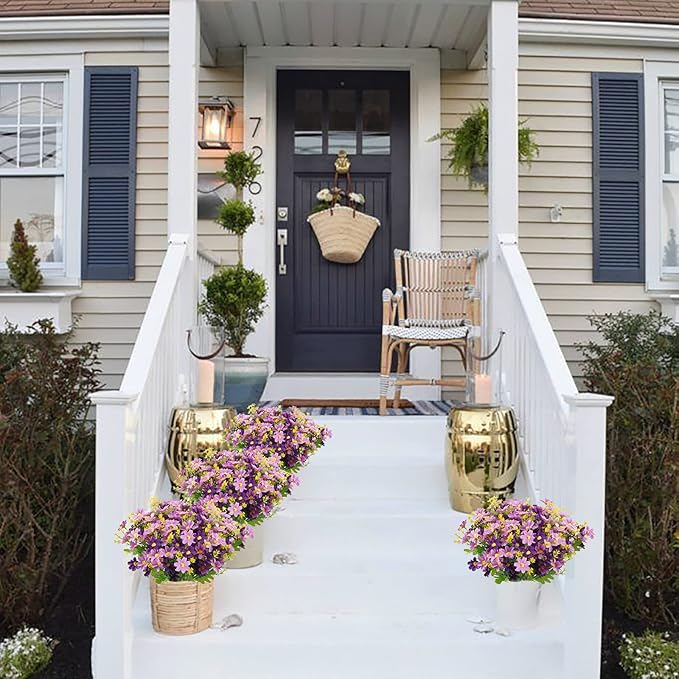 Uieke 12 Bundles Artificial Flowers for Outdoors UV Resistant Fake Daisy Mums Flowers No Fade Shrubs Plants Indoor Outside Planter Home Wedding DIY Garden Porch Décor (Purple)