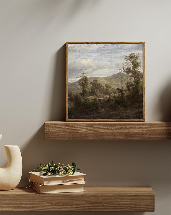 InSimSea Square Framed Canvas Wall Art, Vintage Nature Landscape Paintings, Retro Scenery Wall Pictures for Bedroom Bathroom Living Room, Canvas Prints Artwork, Home Decor 12"x12"