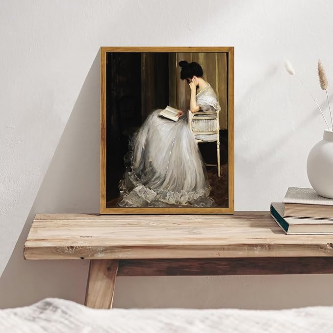 KBKBART Vintage Wall Art, Framed Canvas Art Mid-Century Lady Classical Women Painting, European Portrait for Bedroom Bathroom Decor (8"x10")