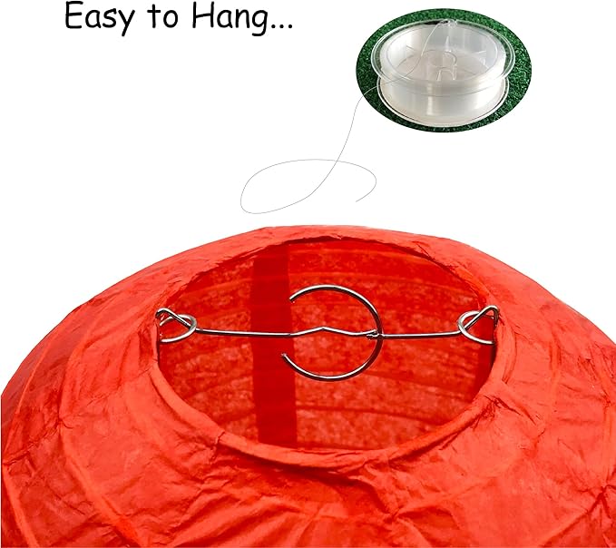 Handmade Decorative Chinese Japanese Hanging Paper Lanterns 24pcs Assorted Sizes 6", 8", 10", 12" Mixture Colors Decoration for Home, Weddings and Parties Lanterns (All Red)