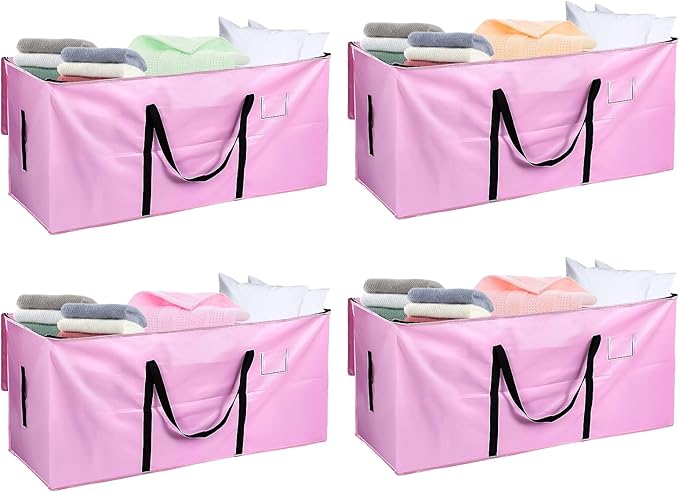 66 Gallon Extra Large Moving Bags - Heavy Duty Storage Bags with Zipper & Strong Handles, Pink Packing Bag for Moving, Storage, Travel and Camping, College Dorm & Home Supplies, 4 Pcs