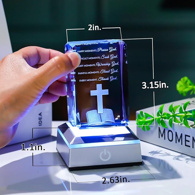 Movdyka 3D Crystal Christian Gifts for Women Men Faith, Inspirational Bible Verse Religious Gift Keepsake with Colorful LED Night Light, Get Well Spiritual Gifts Ideas for Birthday