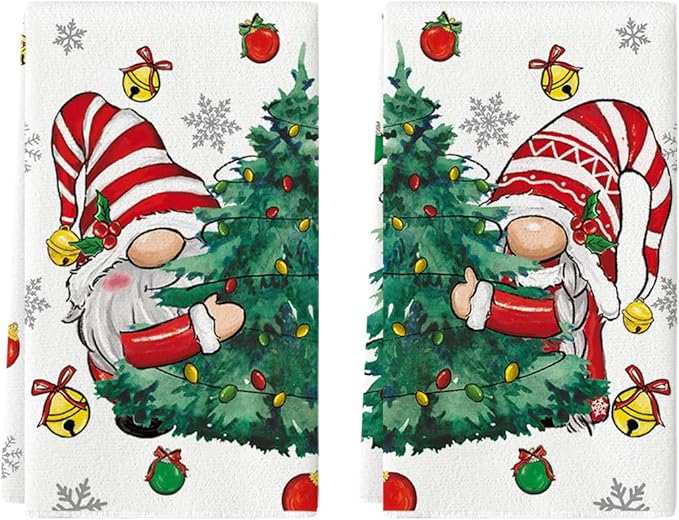 Artoid Mode Gnomes Xmas Trees Christmas Kitchen Towels Dish Towels, 18x26 Inch Daily Seasonal Winter Decoration Hand Towels Set of 2