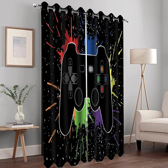 MissHope Gamer Gaming Gamepad Blackout Curtains Kids Boys Teens Bedroom Colorful Video Game Controller Theme Decor Teenage Youth Child Game Room Darkening Grommet Window Drapes 2 Panels, 42x63 Inch