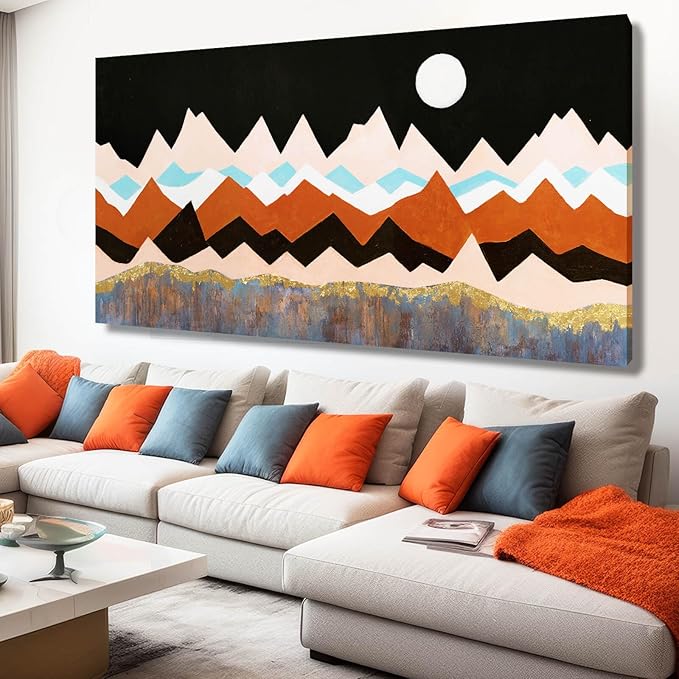 Large Mountain Wall Art Abstract Modern Wall Decor for Living Room Framed Moon Art Geometric Wall Paintings for Dining Room Kitchen 29x58 Inch