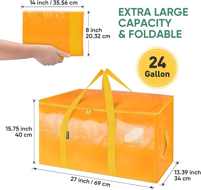 BALEINE 4-Pack Oversized Moving Bags with Reinforced Handles, Heavy-Duty Storage Tote for Clothes, Moving Supplies (Light Yellow, 4-Pack)