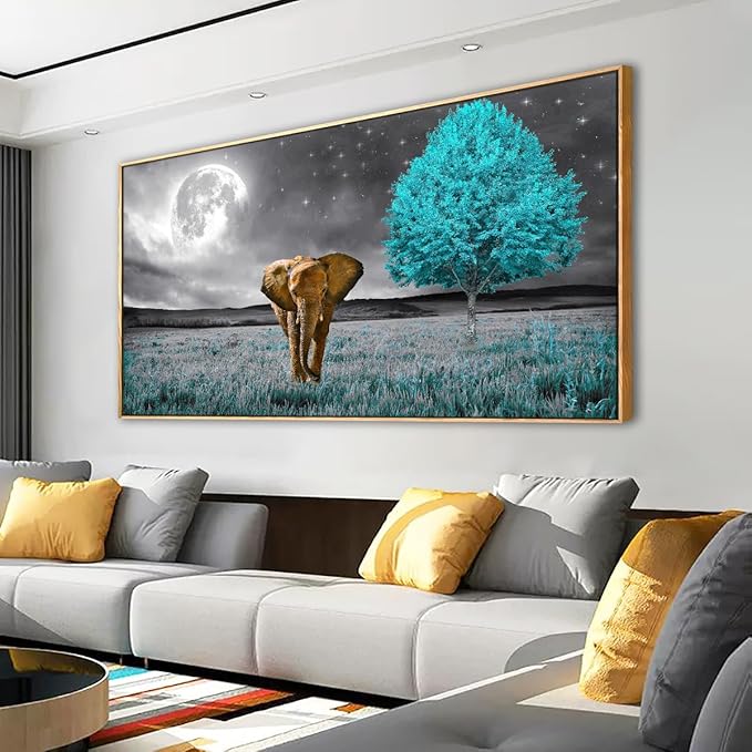Canvas Wall Art Moon and Tree Picture Prints Paintings for Living Room Home Decor Animal Elephant Landscape Framed Wall Art,20 * 40inch