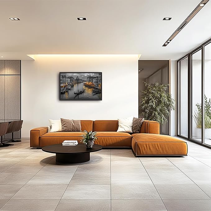 Olivine Italy Large Wall Art, Venice City Pictures Wall Decor, Black and White Painting, Cityscape Canvas Prints, Framed Artwork for Dining Room Living Room Bedroom Bathroom Office Home Decor 36"x24"