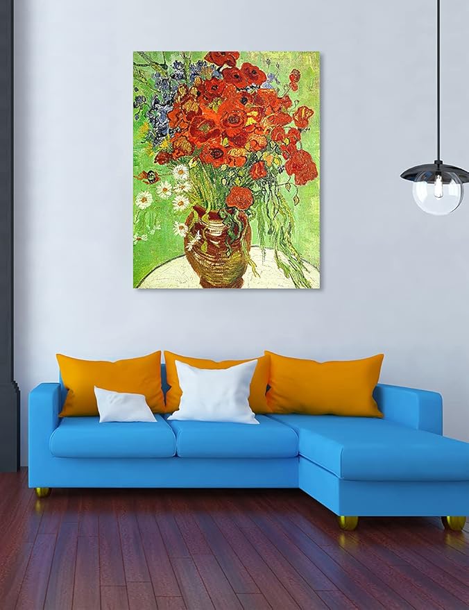 DECORARTS - Red Poppies and Daisies, Vincent Van Gogh Art Reproduction. Giclee Print on Canvas. Wall Art for Home. 40x32