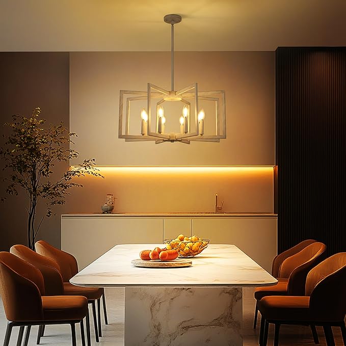 8-Light Antique White Farmhouse Chandeliers for Dining Room, Large French Country Chandelier, Rustic Iron Cage Hanging Light Fixture for Kitchen Island Foyer Living Room Bedroom Staircase