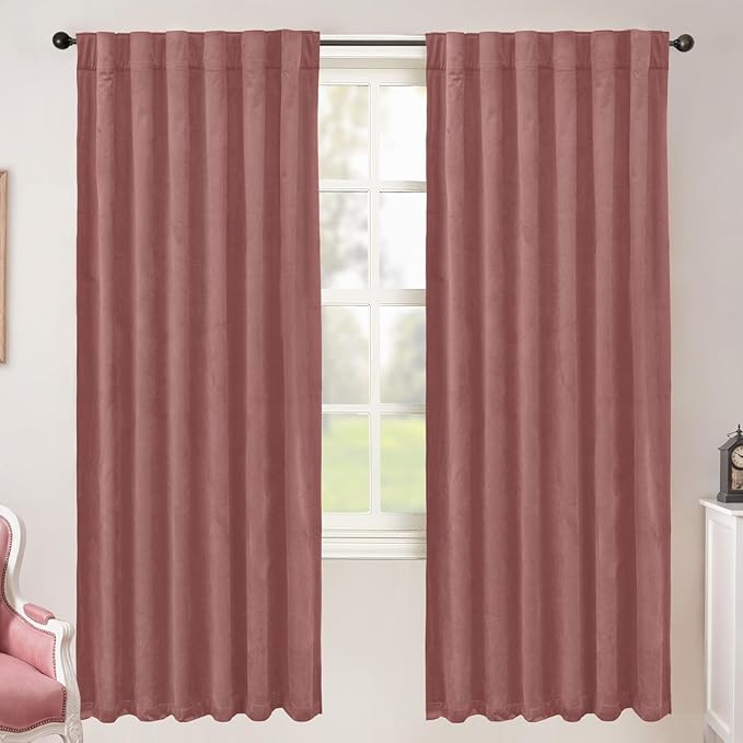 BGment Dusty Rose Velvet Curtains for Bedroom, Elegant Blackout Thermal Insulated Soundproof Super Soft Home Decor Curtains with Back Tab and Rod Pocket for Living Room, 2 Panels, 52 x 72 Inch