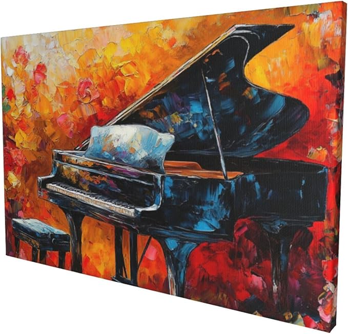 Olivine Music Large Wall Art, Vintage Piano Pictures Wall Decor, Jazz Painting, Musical Instrument Canvas Prints, Framed Artwork for Dining Room Living Room Bedroom Bathroom Office Home Decor 60"x30"