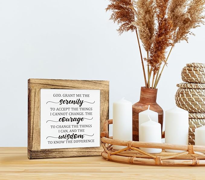Inspirational Sign, Box Wood Plaques Desk Décor, Christian Sign, Wooden Table Sign, Religious Home Table Decor, Serenity Prayer Gift for Him Her, God. Grant Me the Serenity Courage Wisdom
