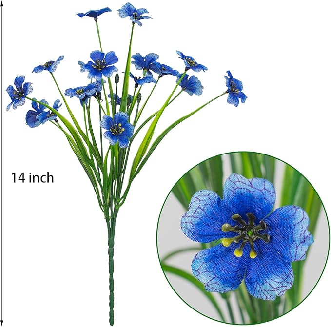 21 Bundles Outdoor Artificial Flowers UV Resistant Fake Silk Flowers No Fade Faux Plastic Plants Garden Porch Window Box Decoration(Blue)
