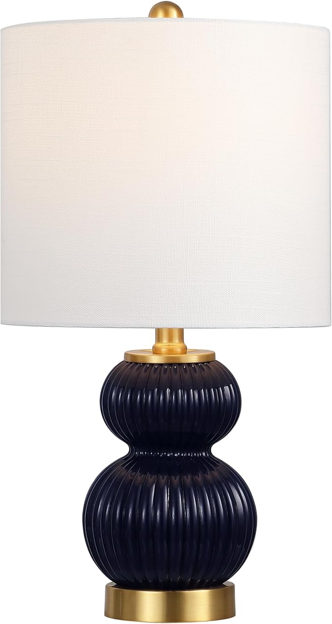 JONATHAN Y JYL1099D Daphne 20" Contemporary Transitional Metal/Glass Ribbed Gourd LED Table Lamp Bedroom, Living Room, Office, Dining Room, Navy/Brass Gold