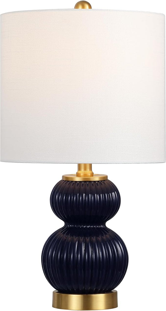 JONATHAN Y JYL1099D Daphne 20" Contemporary Transitional Metal/Glass Ribbed Gourd LED Table Lamp Bedroom, Living Room, Office, Dining Room, Navy/Brass Gold