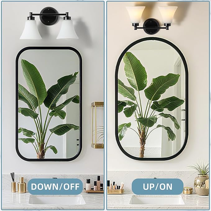 LOUSACE 2 Light Bathroom Vanity Light Matte Black Bathroom Lighting Fixtures Over Mirror with Opal White Frosted Glass, Vintage Traditional Wall Lighting Fixture Vanity Lights