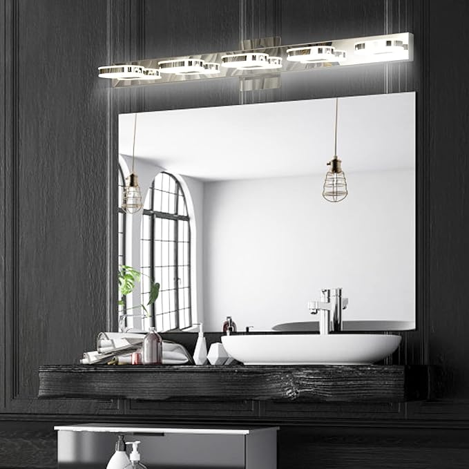 Modern LED 5 Lights Vanity Light for Bathroom Modern Vanity Light Fixture Wall Sconce 33 Inch Natural White Light (Chrome)