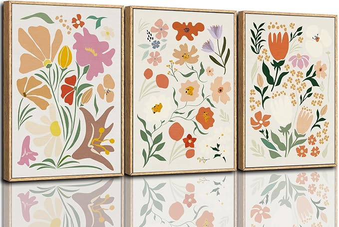 CHDITB Matisse Framed Canvas Wall Art Flower Abstract Wall Painting, Wildflower Wall Art,Boho Floral Wall Decor, Minimalist Matisse Botanical Art Print For Girl Room Bedroom Living Room Office 24"x36"