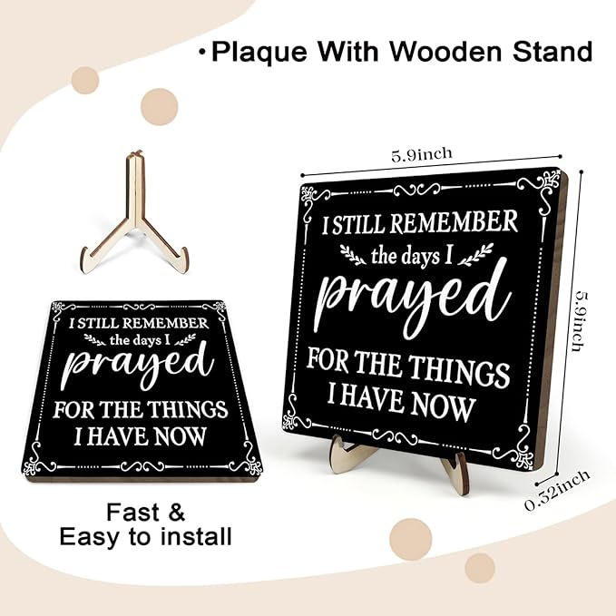 I Still Remember the Days I Prayed Wooden Sign, Christian Sign Home Decor Wooden Plaque for Rustic Home Farmhouse Office Living Room Desk Shelf Decor (black, 5.9x5.9inches)